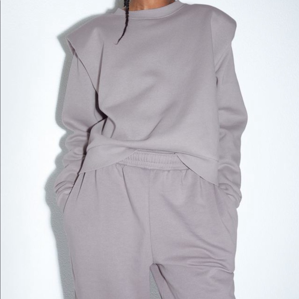 H&M grey shoulder pad sweatsuit set